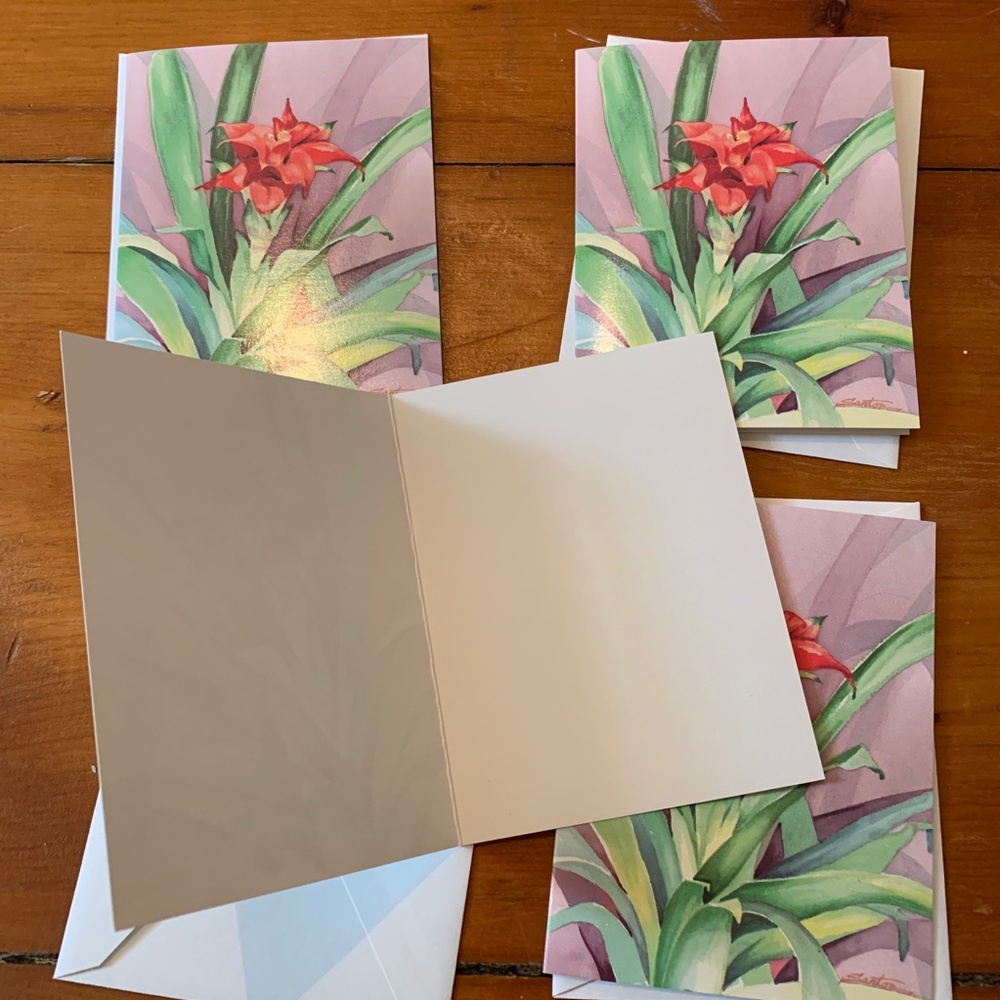 Vintage 80’s Floral Bromeliad Note Cards - Picture 2 of 3
